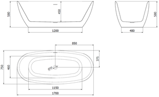 Mexen Luvo Slim freestanding bathtub 170 x 75 cm, white, brushed copper overflow - 52801707500-65