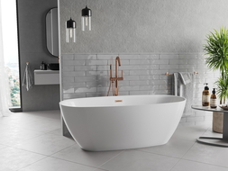 Mexen Luvo Slim freestanding bathtub 170 x 75 cm, white, brushed gun gray overflow - 52801707500-66
