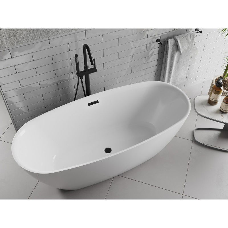 Mexen Luvo Slim freestanding bath 170 x 75 cm, white, black overflow - 52801707500-70