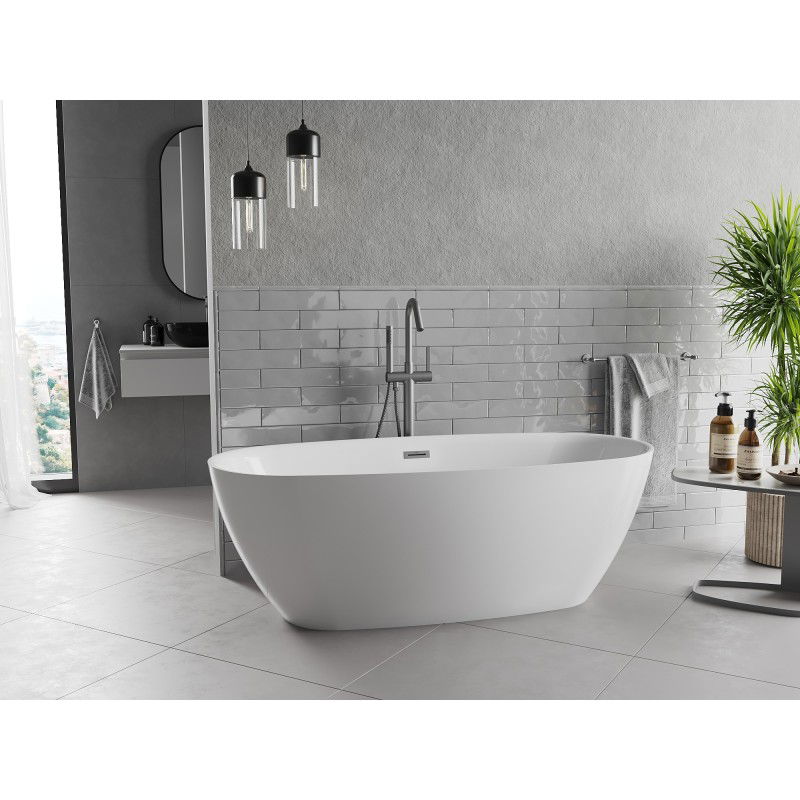 Mexen Luvo Slim freestanding bath 170 x 75 cm, white, gun metal overflow - 52801707500-95