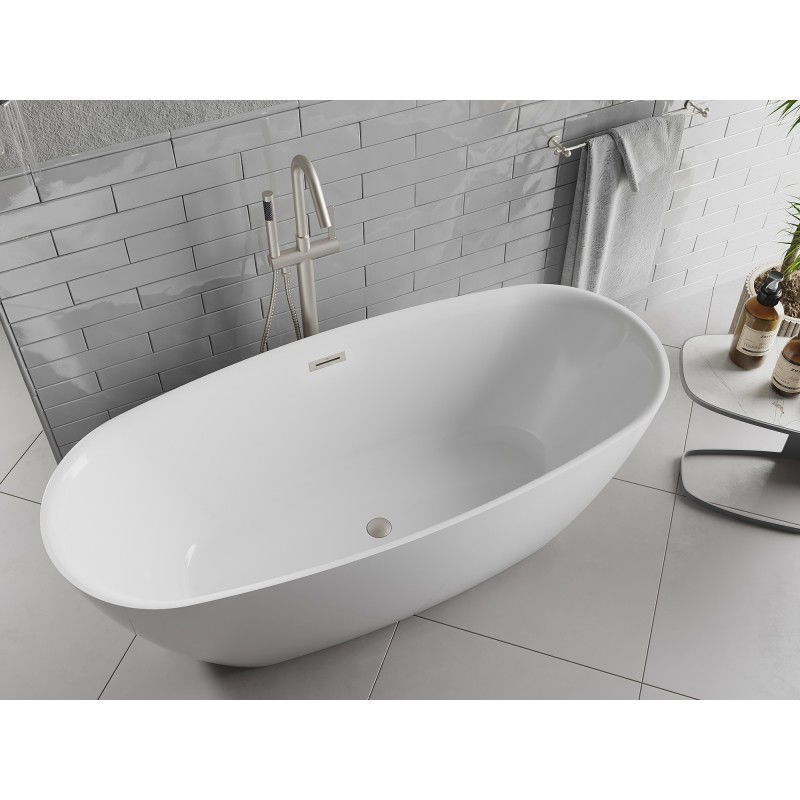 Mexen Luvo Slim free-standing bathtub 170 x 75 cm, white, brushed nickel overflow - 52801707500-97