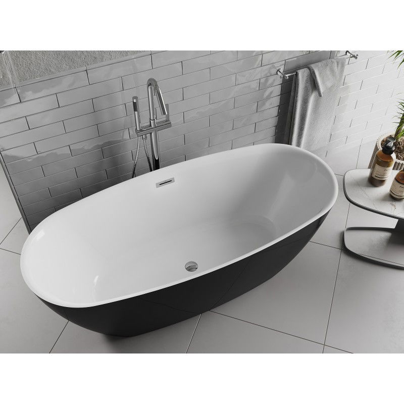 Mexen Luvo Slim Freestanding Bathtub 170 x 75 cm, White/Black, Chrome Overflow - 52801707575-01