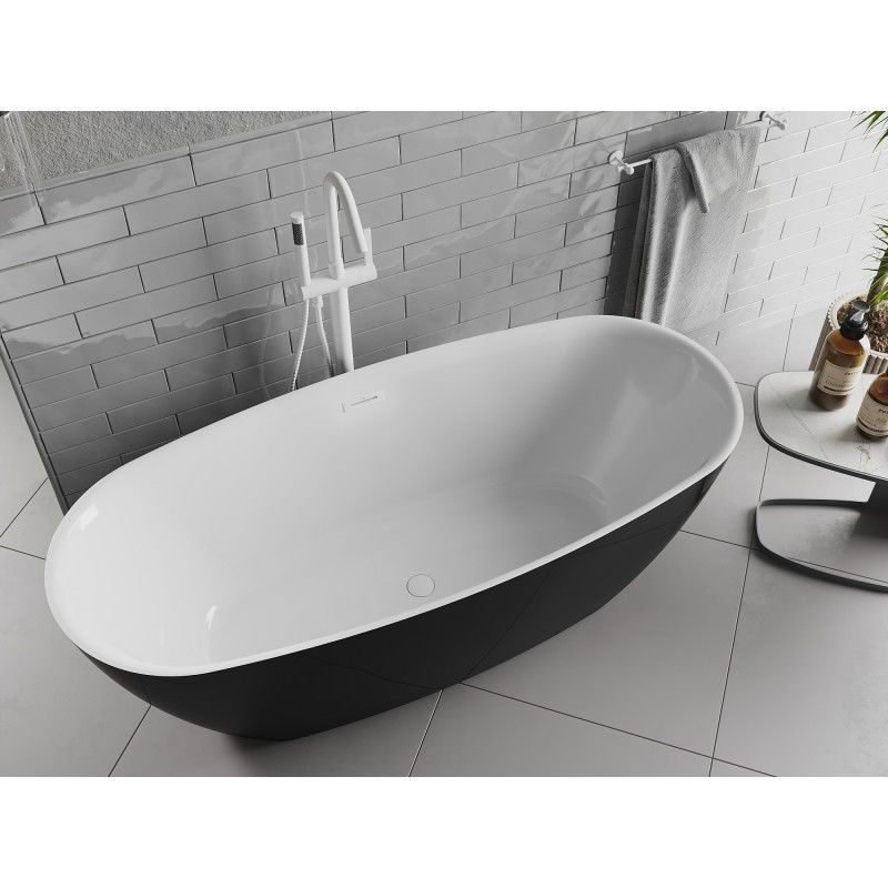 Mexen Luvo Slim freestanding bathtub 170 x 75 cm, white/black, white overflow - 52801707575-20