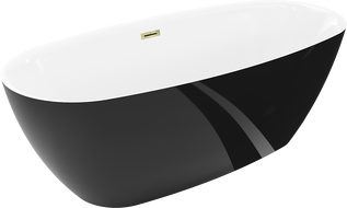 Mexen Luvo Slim free-standing bathtub 170 x 75 cm, white/black, gold overflow - 52801707575-50
