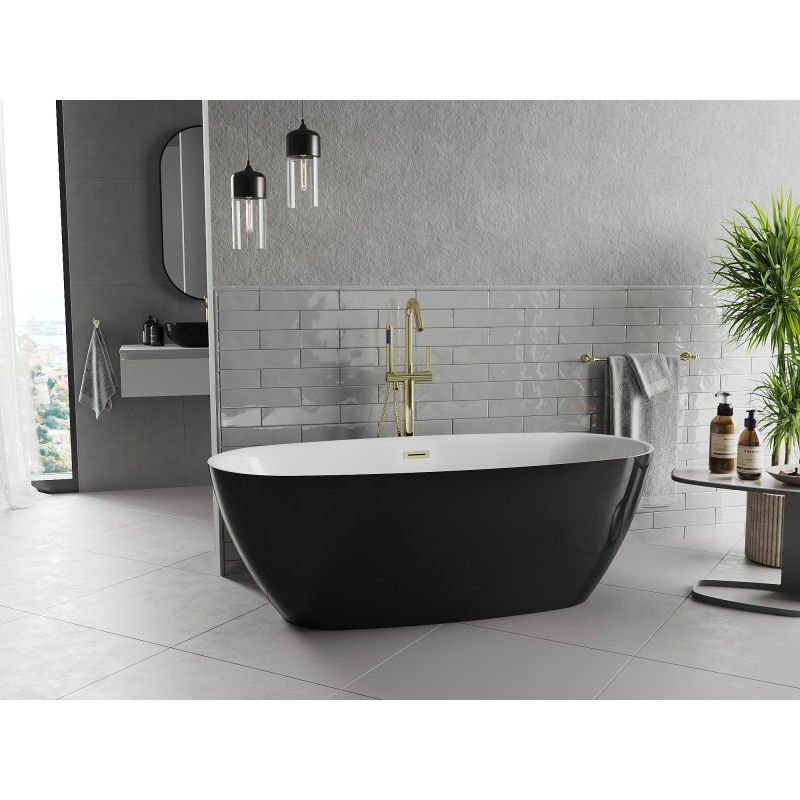 Mexen Luvo Slim free-standing bathtub 170 x 75 cm, white/black, gold overflow - 52801707575-50