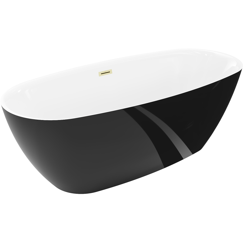 Mexen Luvo Slim freestanding bath 170 x 75 cm, white/black, brushed gold overflow - 52801707575-55