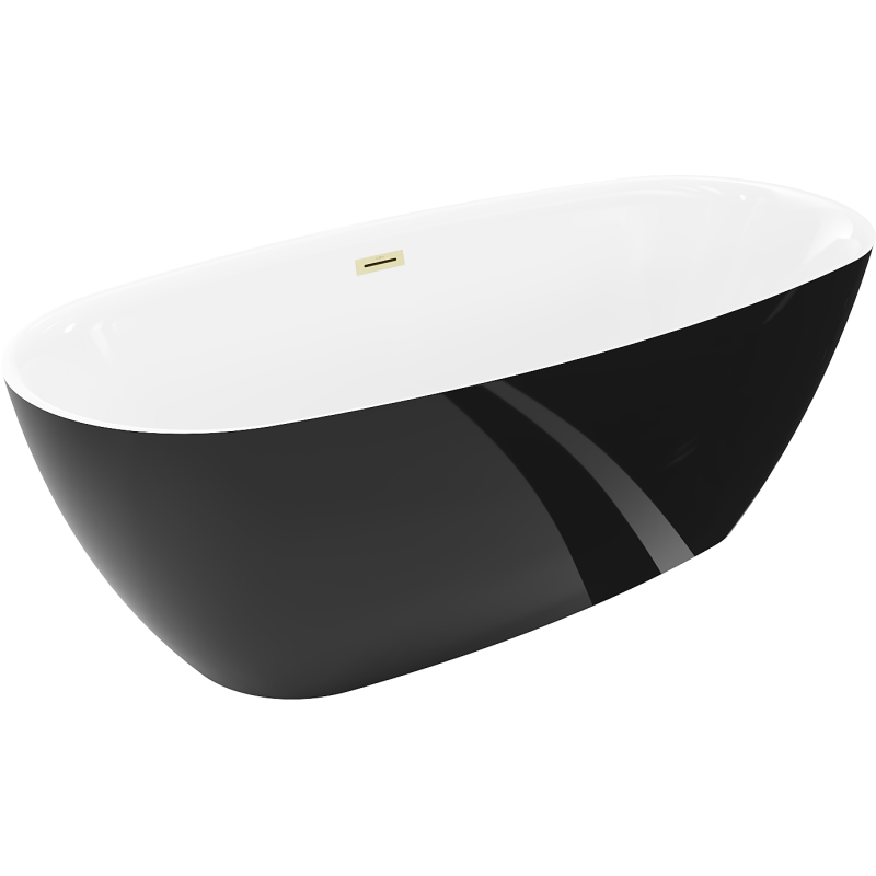 Mexen Luvo Slim freestanding bathtub 170 x 75 cm, white/black, brushed gold overflow - 52801707575-55