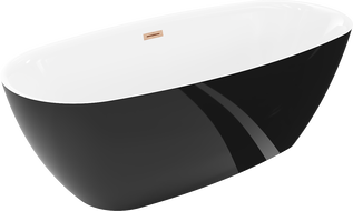 Mexen Luvo Slim free-standing bath 170 x 75 cm, white/black, brushed copper overflow - 52801707575-65