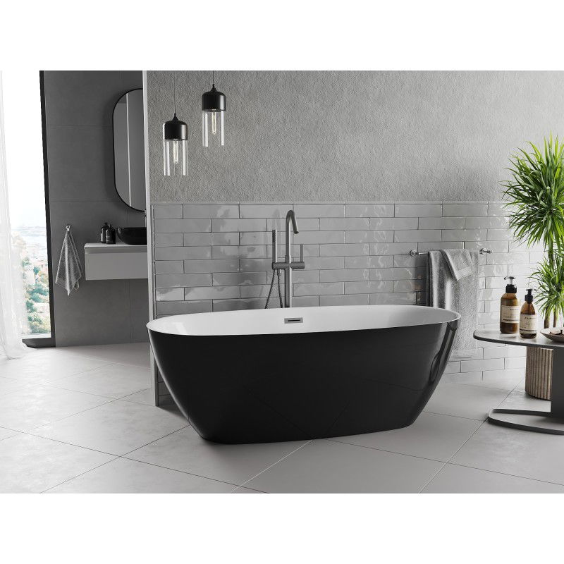 Mexen Luvo Slim 170 x 75 cm Freestanding Bath, White/Black, Brushed Gun Gray Overflow - 52801707575-66