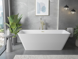 Mexen Velo Slim freestanding bath 170 x 75 cm, white, overflow gold - 52811707500-50