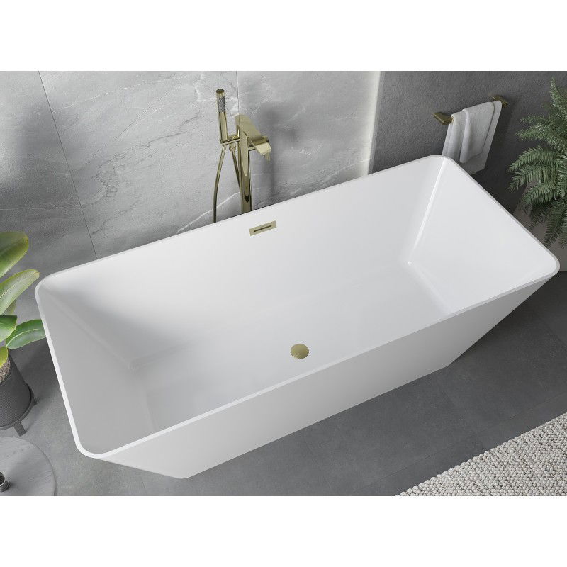 Mexen Velo Slim Freestanding Bath 170 x 75 cm, White, Brushed Gold Overflow - 52811707500-55