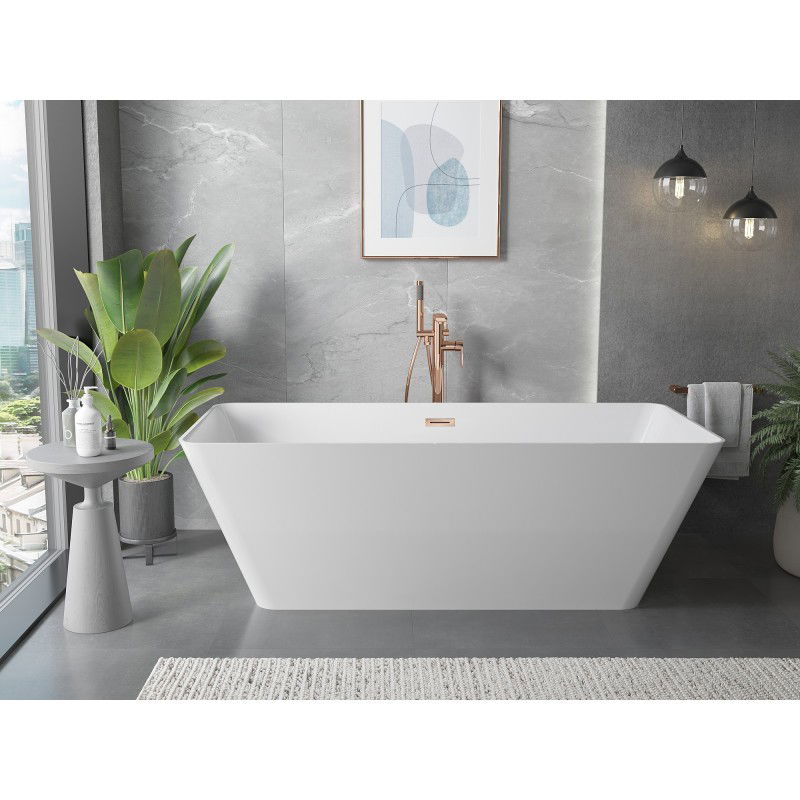 Mexen Velo Slim Free-standing Bath 170 x 75 cm, White, Rose Gold Overflow - 52811707500-60
