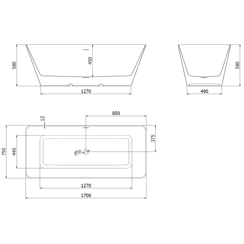 Mexen Velo Slim freestanding bath 170 x 75 cm, white, brushed copper overflow - 52811707500-65