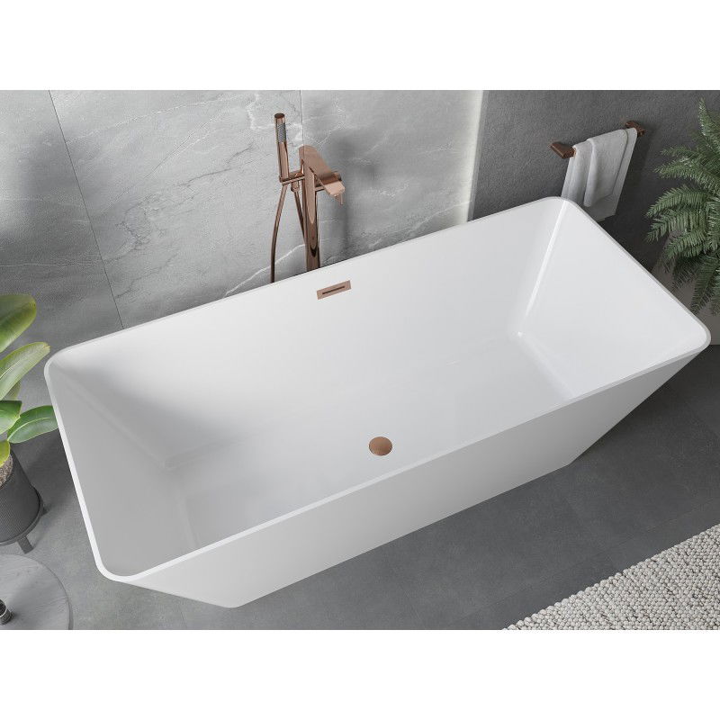 Mexen Velo Slim freestanding bath 170 x 75 cm, white, brushed copper overflow - 52811707500-65