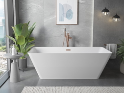 Mexen Velo Slim freestanding bath 170 x 75 cm, white, brushed copper overflow - 52811707500-65