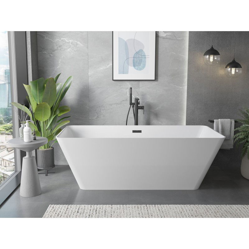 Mexen Velo Slim 170 x 75 cm Freestanding Bath, White, Black Overflow - 52811707500-70