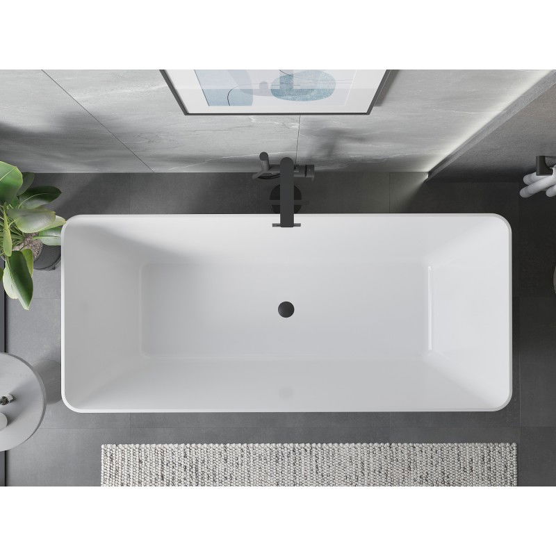 Mexen Velo Slim 170 x 75 cm Freestanding Bath, White, Black Overflow - 52811707500-70