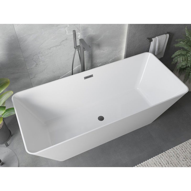 Mexen Velo Slim 170 x 75 cm Freestanding Bathtub, White, Gun Metal Overflow - 52811707500-95