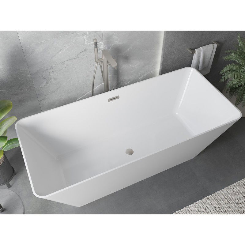 Mexen Velo Slim freestanding bath 170 x 75 cm, white, brushed nickel overflow - 52811707500-97