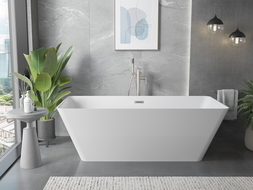 Mexen Velo Slim freestanding bath 170 x 75 cm, white, brushed nickel overflow - 52811707500-97