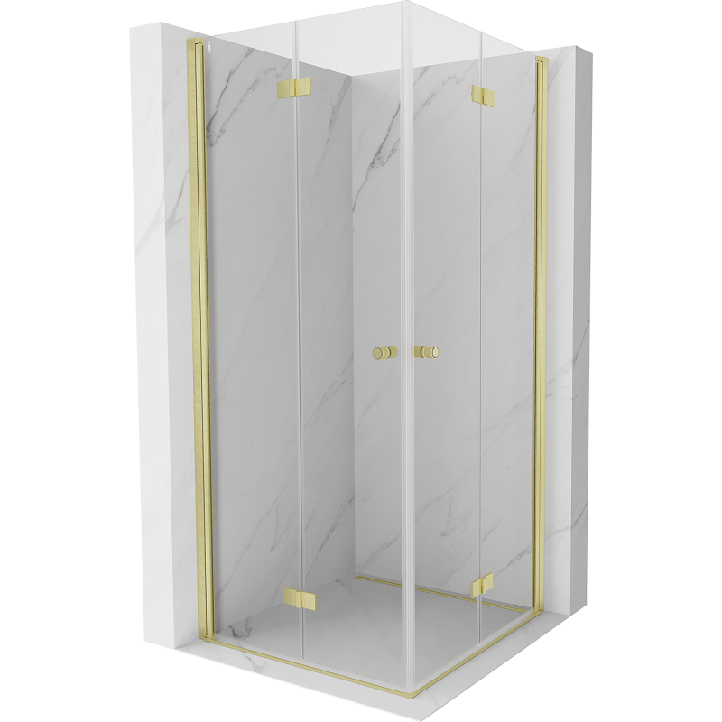Mexen Mist-F Duo foldable shower cabin 70 x 70 cm, transparent, brushed gold - 8A6-070L-070P-55-00