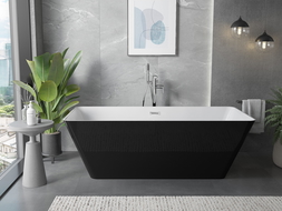 Mexen Velo Slim Free-standing Bathtub 170 x 75 cm, White/Black, Chrome Overflow - 52811707575-01