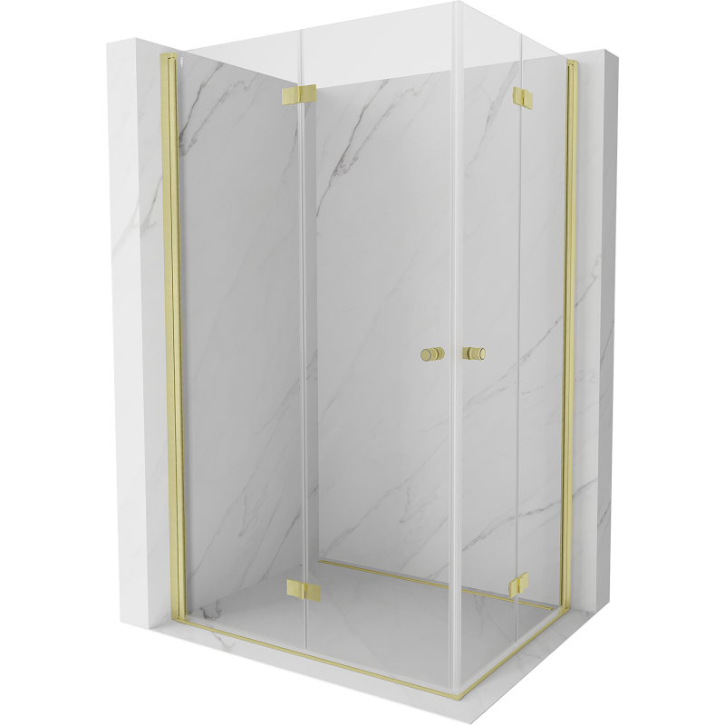 Mexen Mist-F Duo folding shower cabin 90 x 70 cm, transparent, brushed gold - 8A6-090L-070P-55-00
