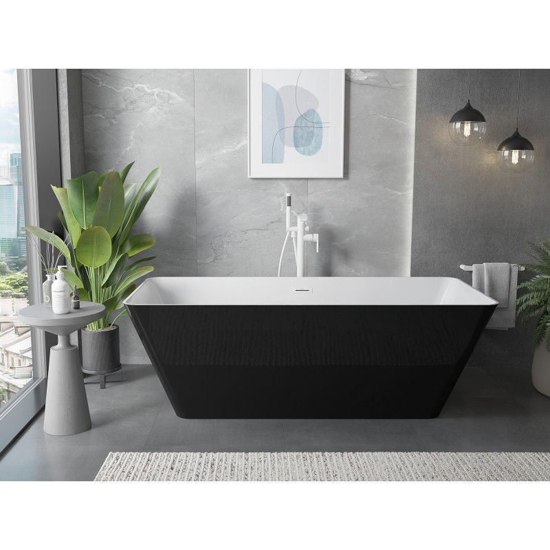 Mexen Velo Slim free-standing bath 170 x 75 cm, white/black, white overflow - 52811707575-20