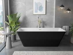 Mexen Velo Slim Free-standing Bath 170 x 75 cm, White/Black, Gold Overflow - 52811707575-50