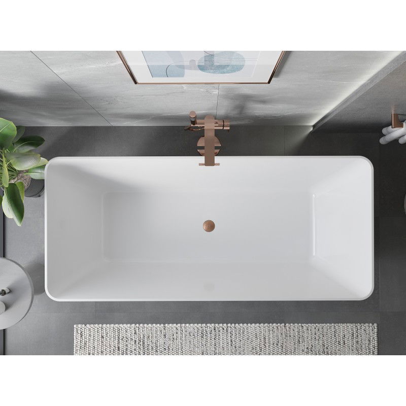 Mexen Velo Slim freestanding bathtub 170 x 75 cm, white/black, brushed copper overflow - 52811707575-65
