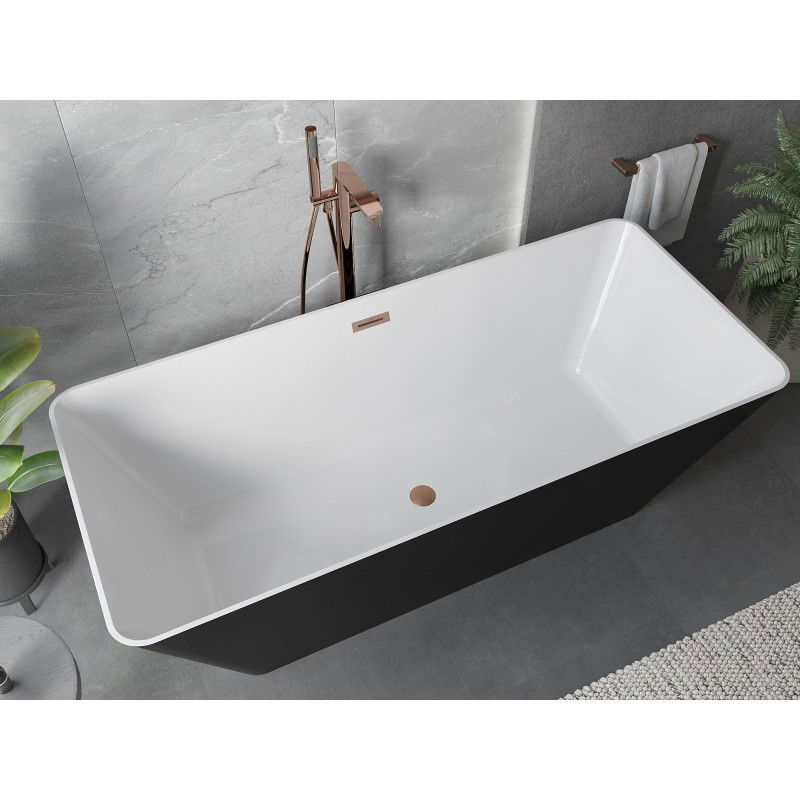 Mexen Velo Slim freestanding bathtub 170 x 75 cm, white/black, brushed copper overflow - 52811707575-65
