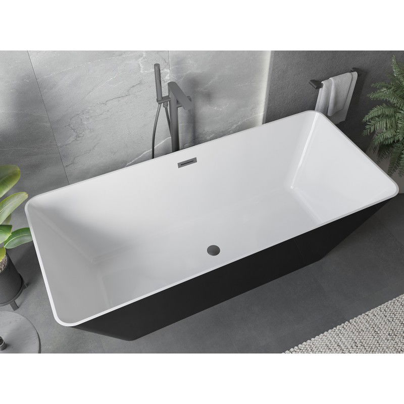 Mexen Velo Slim 170 x 75 cm Free-standing Bath, White/Black, Brushed Gun Gray Overflow - 52811707575-66