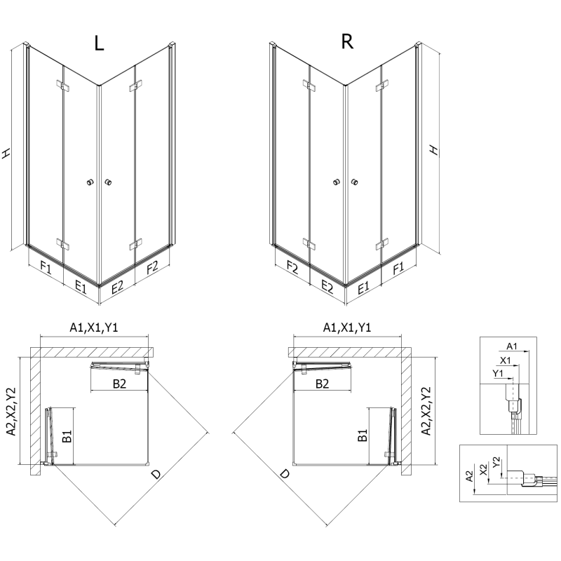 Mexen Mist-F Duo folding shower cabin left 120 x 70 cm, transparent, brushed gold - 8A6-120L-070P-55-00