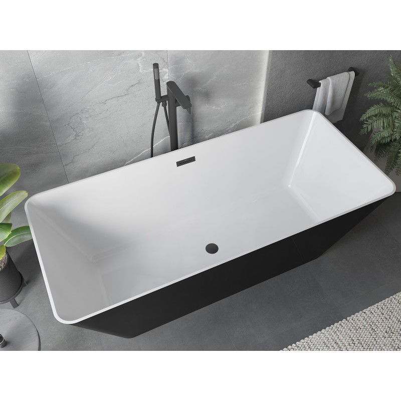 Mexen Velo Slim 170 x 75 cm Freestanding Bath, White/Black, Black Overflow - 52811707575-70