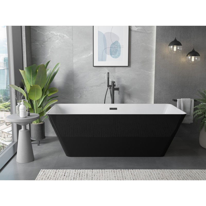 Mexen Velo Slim 170 x 75 cm Freestanding Bath, White/Black, Black Overflow - 52811707575-70