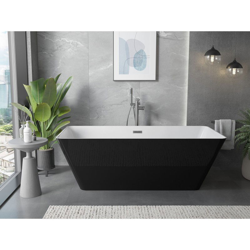 Mexen Velo Slim 170 x 75 cm Free-standing Bath, White/Black, Gun Metal Overflow - 52811707575-95