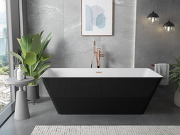 Mexen Velo Slim freestanding bath 170 x 75 cm, white/black, overflow rose gold - 52811707575-60