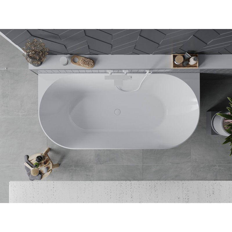 Mexen Oval Slim freestanding wall-mounted bathtub 170 x 80 cm, white/gray, white overflow - 52661708062-20