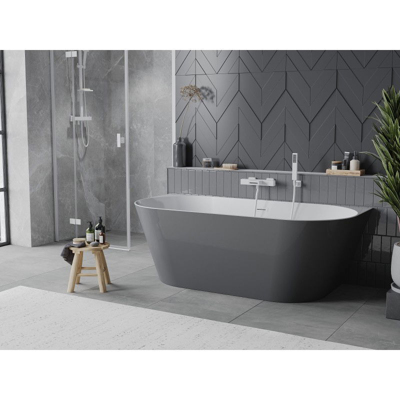 Mexen Oval Slim freestanding back to wall bath 170 x 80 cm, white/grey, white overflow - 52661708062-20