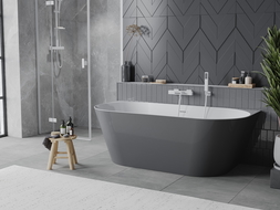 Mexen Oval Slim freestanding back-to-wall bathtub 170 x 80 cm, white/gray, white overflow - 52661708062-20