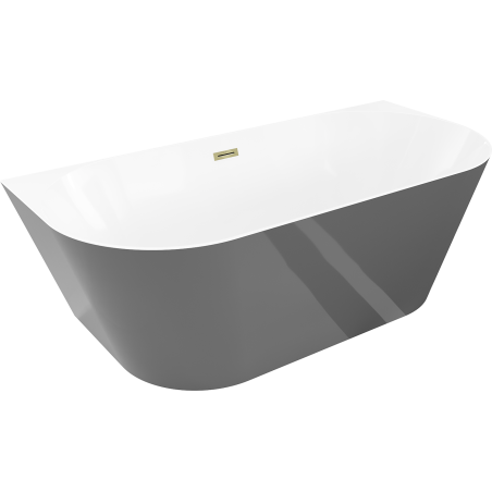 Mexen Oval Slim freestanding back-to-wall bathtub 170 x 80 cm, white/gray, gold overflow - 52661708062-50