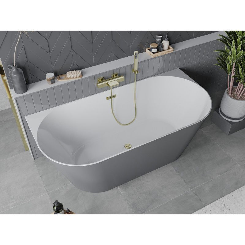 Mexen Oval Slim free-standing back-to-wall bath 170 x 80 cm, white/grey, gold overflow - 52661708062-50
