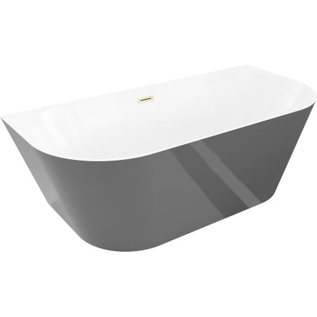 Mexen Oval Slim freestanding wall-mounted bathtub 170 x 80 cm, white/grey, brushed gold overflow - 52661708062-55