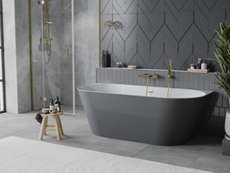 Mexen Oval Slim freestanding wall-mounted bathtub 170 x 80 cm, white/grey, brushed gold overflow - 52661708062-55