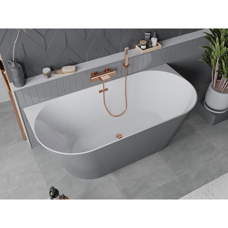 Mexen Oval Slim freestanding wall-mounted bathtub 170 x 80 cm, white/grey, overflow rose gold - 52661708062-60