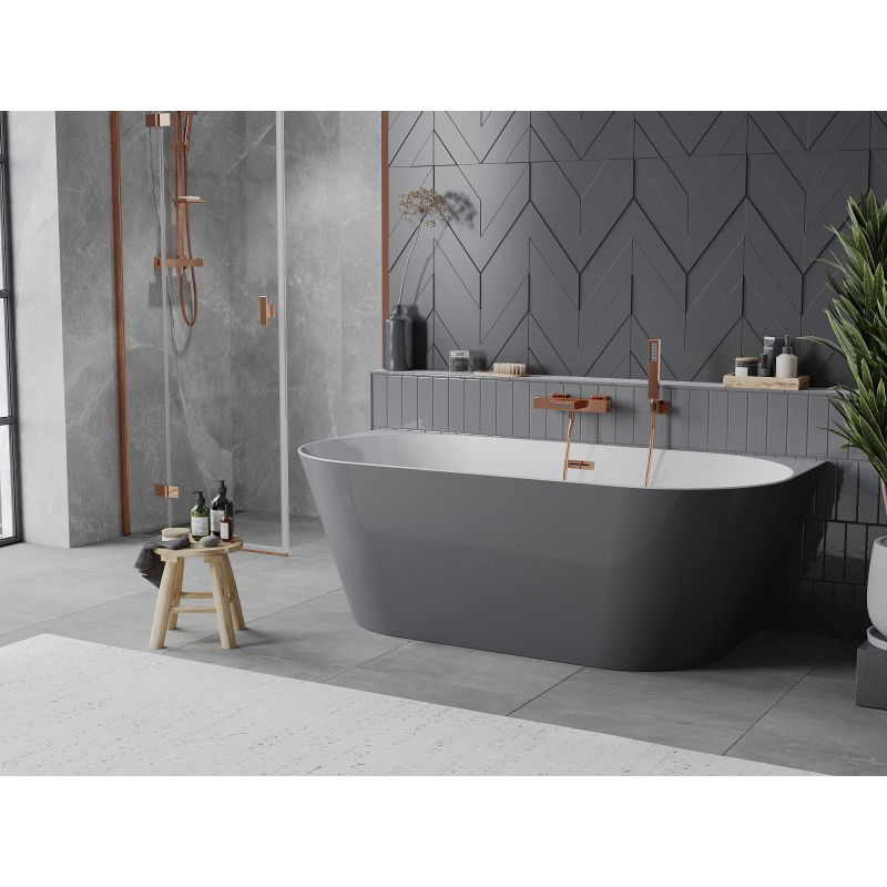 Mexen Oval Slim free-standing back-to-wall bathtub 170 x 80 cm, white/gray, overflow rose gold - 52661708062-60