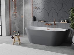 Mexen Oval Slim freestanding wall-mounted bathtub 170 x 80 cm, white/grey, overflow rose gold - 52661708062-60