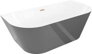 Mexen Oval Slim wall-mounted freestanding bathtub 170 x 80 cm, white/grey, brushed copper overflow - 52661708062-65