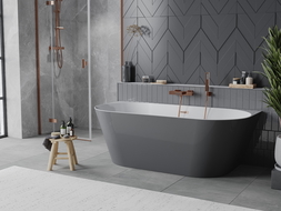 Mexen Oval Slim freestanding back-to-wall bathtub 170 x 80 cm, white/gray, brushed copper overflow - 52661708062-65