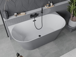 Mexen Oval Sim free-standing wall-adjacent bathtub 170 x 80 cm, white/gray, black overflow - 52661708062-70